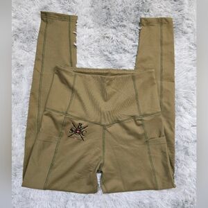 Thick Good Quality Olive High-Waisted Leggings With Unique Workout Logo Medium